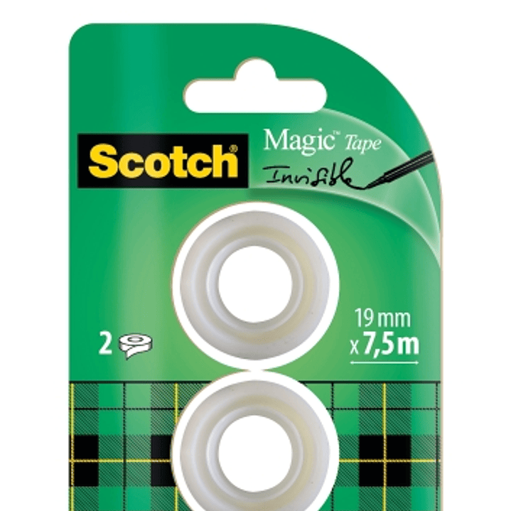 Scotch Magic Pack de 2 Cintas Adhesivas Invisible - Recambio - 19mm x 7.5m - Color Transparente 1