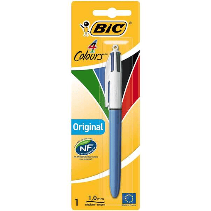 Bic 4 Colours Original Boligrafo de Bola Retractil - Punta Media de 1.0mm - Tinta con Base de Aceite - Cuerpo Azul/Blanco - 4 Colores 1