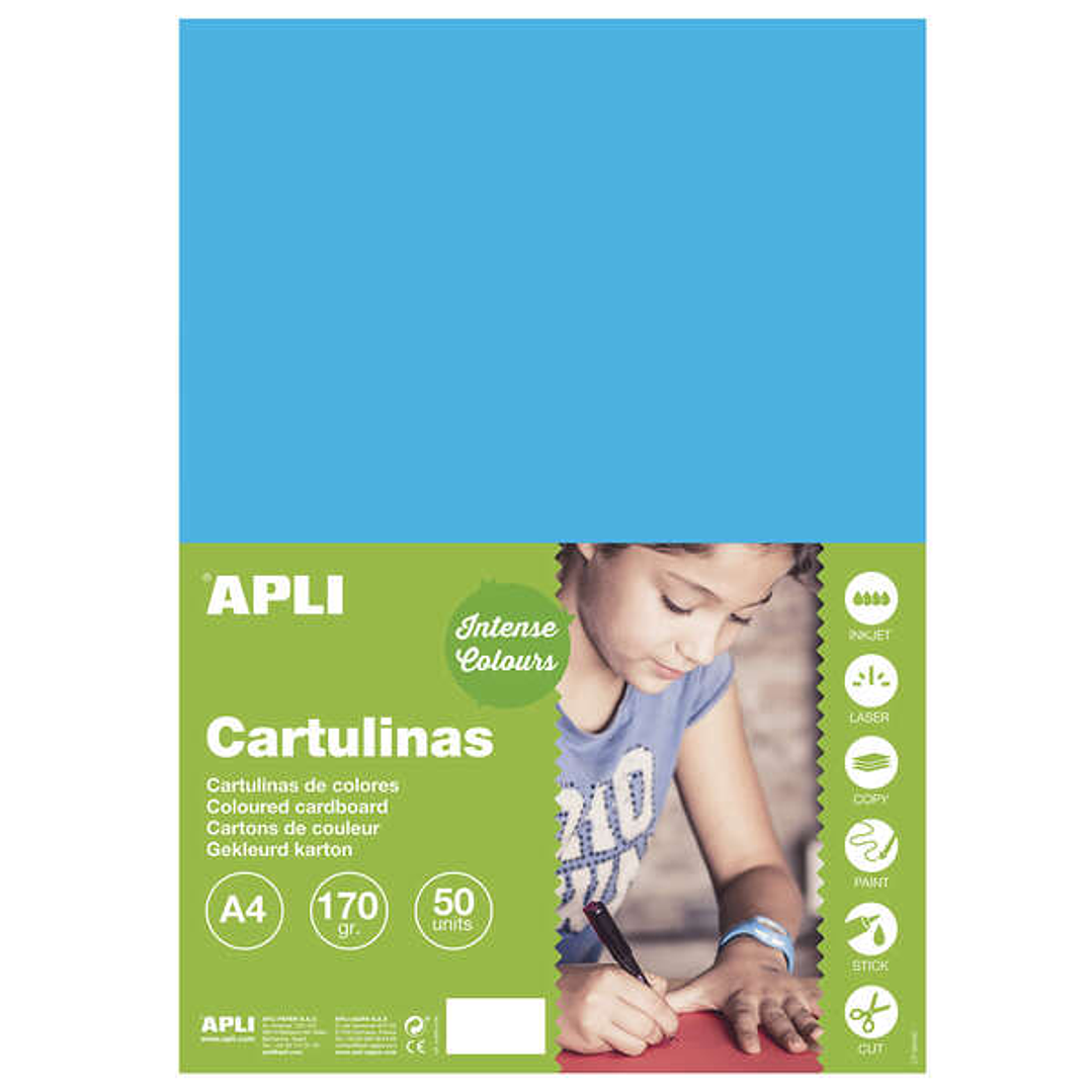 Apli Cartulina Azul Medio A4 170g 50 Hojas 1