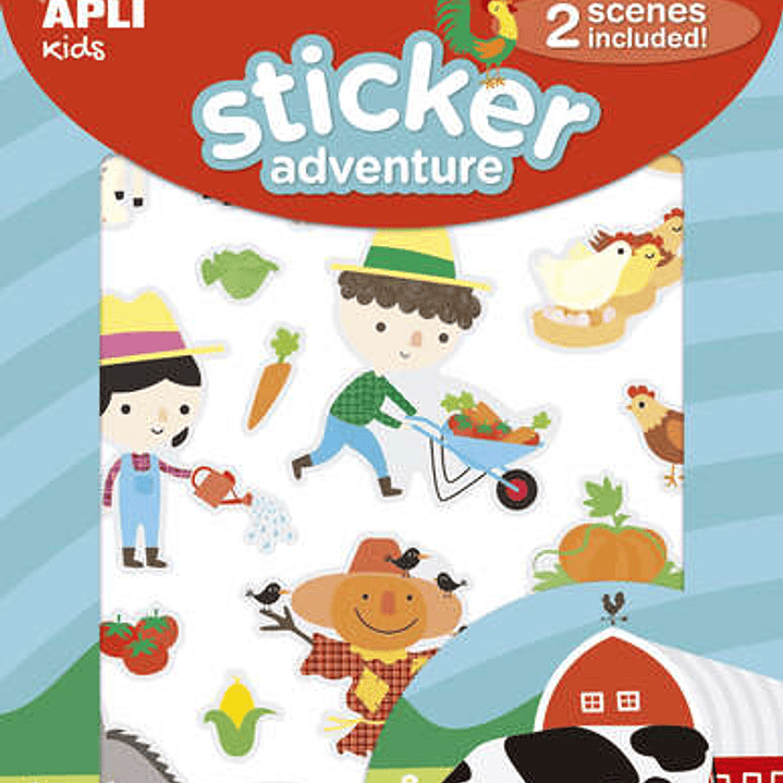Apli Juego de Pegatinas de Papel Granja - 2 Escenarios 45x20cm - 42 Gomets Removibles - Formato Reducido con Cajita Asa - Ideal para Niños 3+ - Colori 1
