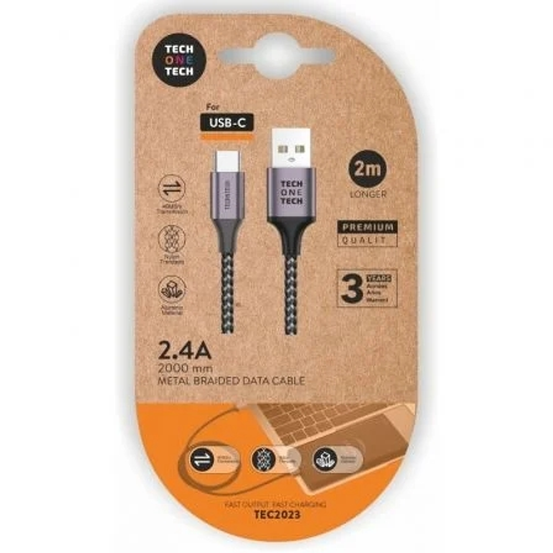 TechOneTech Cable USB-A Macho a USB-C Macho 2m - Recubierto de Nylon Trenzado 1