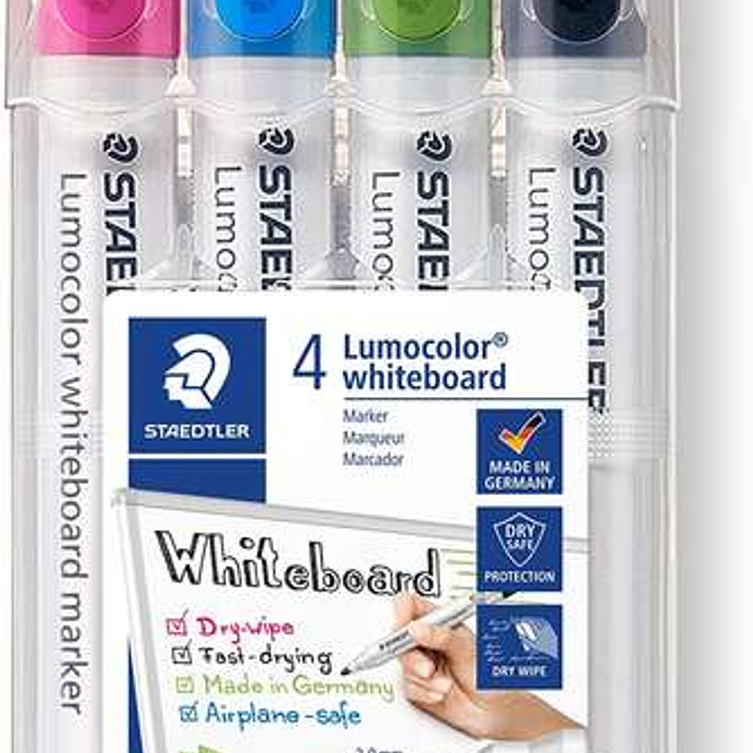 Staedtler Lumocolor 351 Pack de 4 Marcadores para Pizarra Blanca - Secado Rapido - Colores Surtidos 1