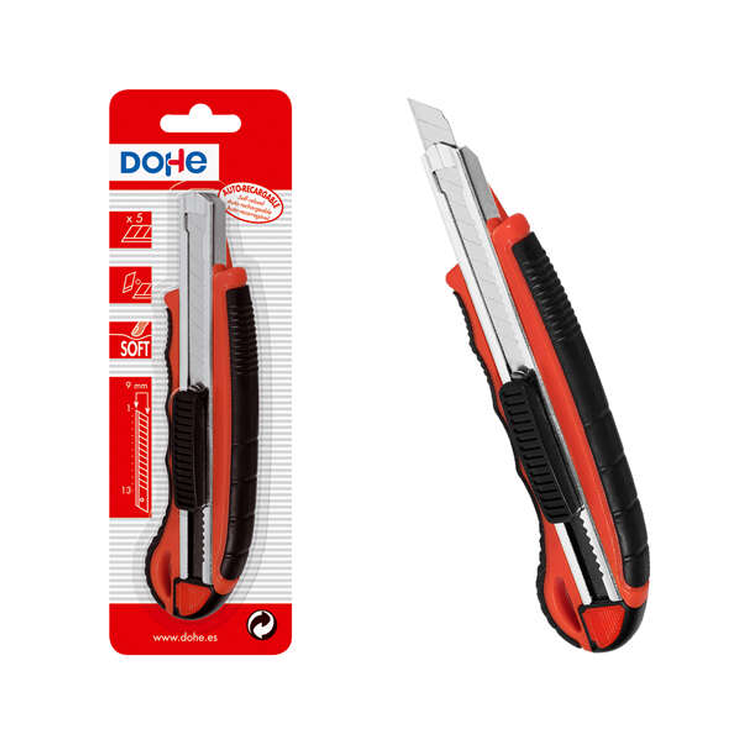Dohe Cutter de Plastico con Guia de Acero Inoxidable - Cuchillas Tronzables de Acero - Sistema de Bloqueo de Cuchilla - Blister Individual 1