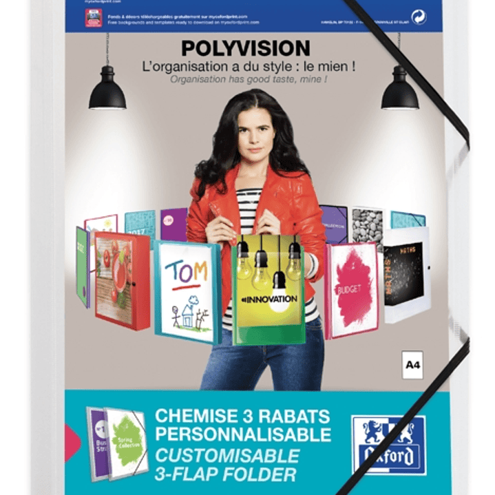 Oxford Polyvision A4+ Carpeta de Gomas 3 Solapas - Tapa de Plastico Personalizable - Lomo 30mm Transparente 1