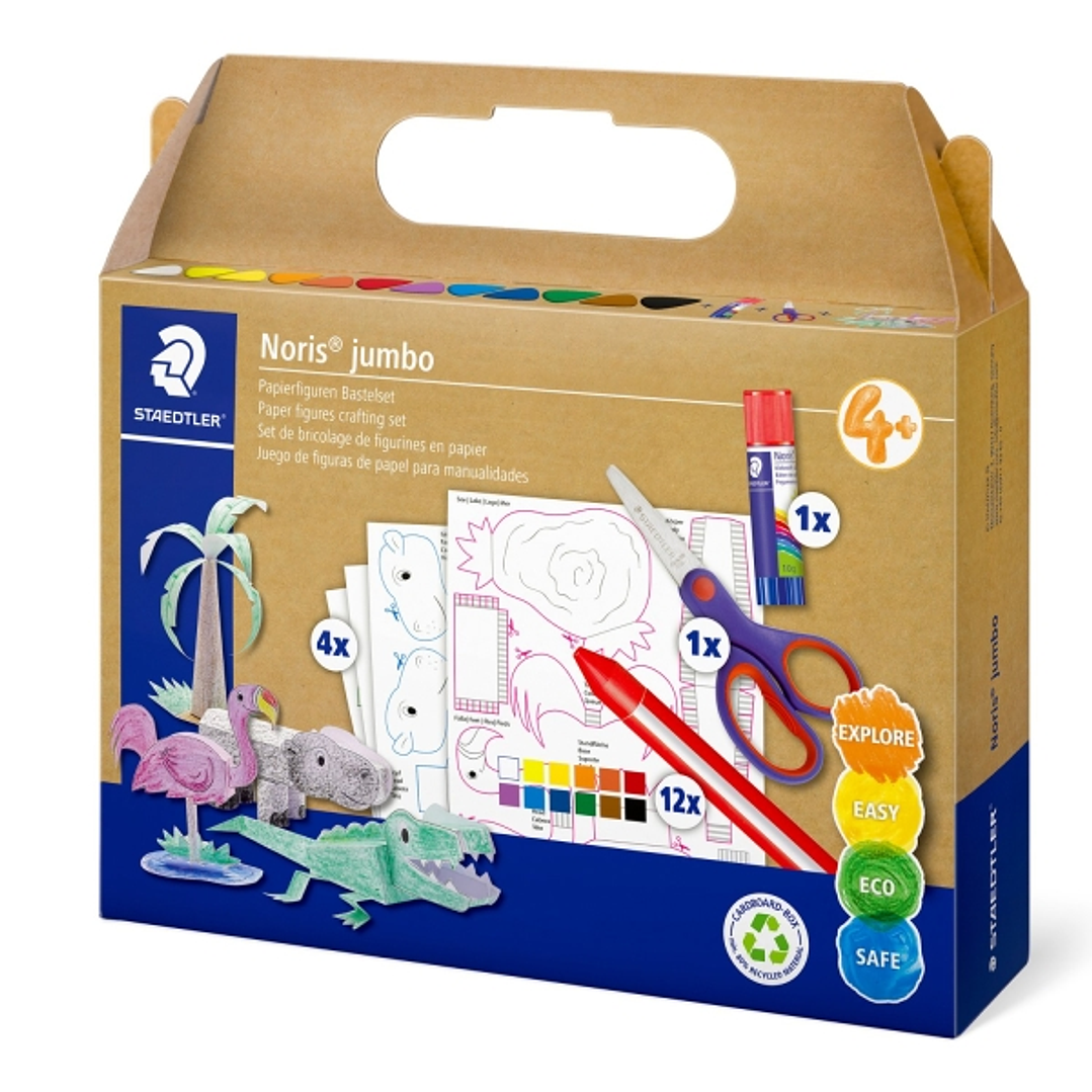 Staedtler Noris Junior Conjunto de Manualidades Pack de 9 Cera Jumbo Noris + Barra de Pegamento + Tijeras + 4 Plantillas para Manualidades - Colores S 1