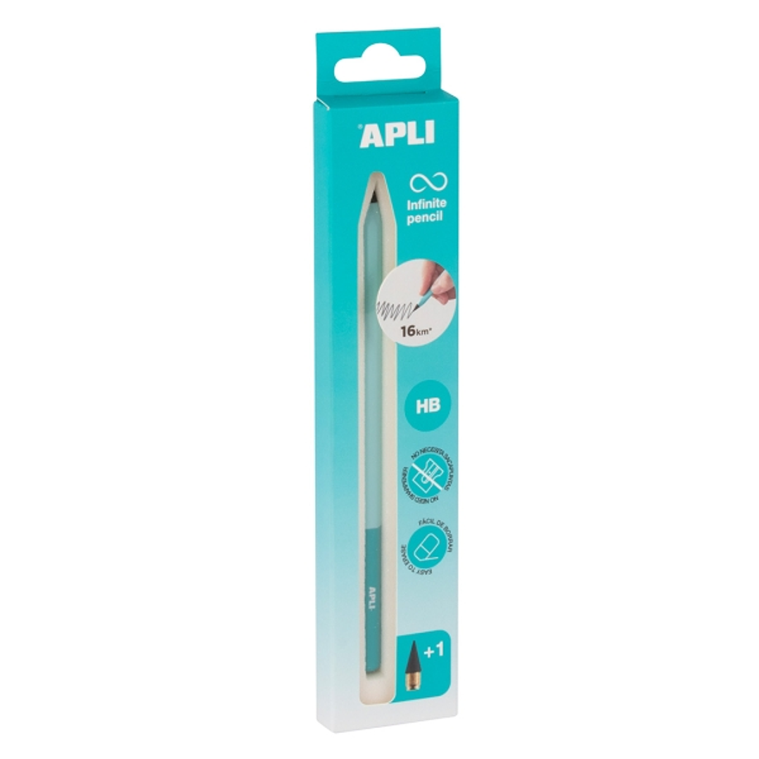 Apli Infinite Pencil Nordik Pack de Lapiz Infinito HB + Mina de Recambio + Tapon Protector - Para Escribir hasta 16km - Color Azul 1