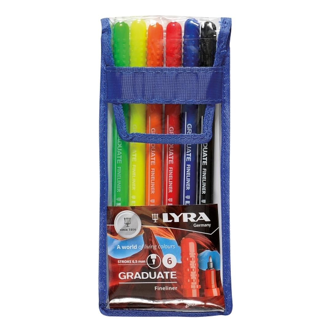 Lyra Graduate Pack de 6 Fineliners Rotulador de Punta Sintetica - Punta Fina - Estuche 6 Unidades - Colores Surtidos 1
