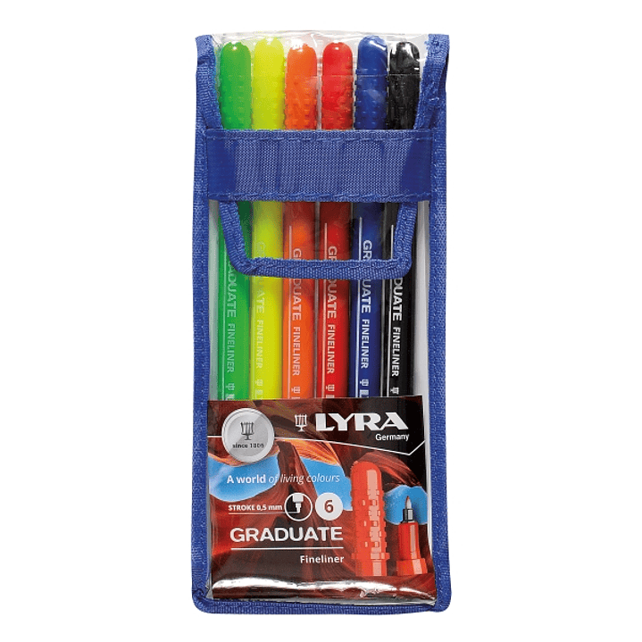 Lyra Graduate Pack de 6 Fineliners Rotulador de Punta Sintetica - Punta Fina - Estuche 6 Unidades - Colores Surtidos 1