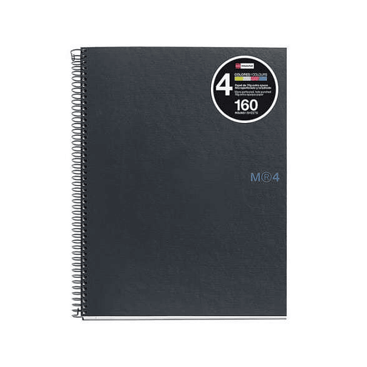 Miquel Rius Notebook4 Cuaderno de Espiral Formato A5 - 160 Hojas de 90gr Microperforadas con 2 Taladros - Cubiertas de Carton Extraduro - Cuadricula 5 1