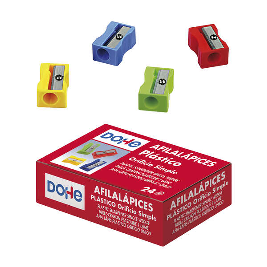 Dohe Caja de 24 Afilalapices de Plastico Resistente - Forma Rectangular - Cuchilla de Acero - Colores Surtidos 1