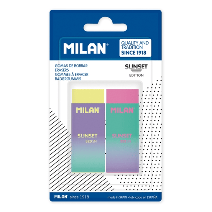 Milan Nata 320 Sunset Pack de 2 Gomas de Borrar - No Abrasiva - Colores Surtidos 1