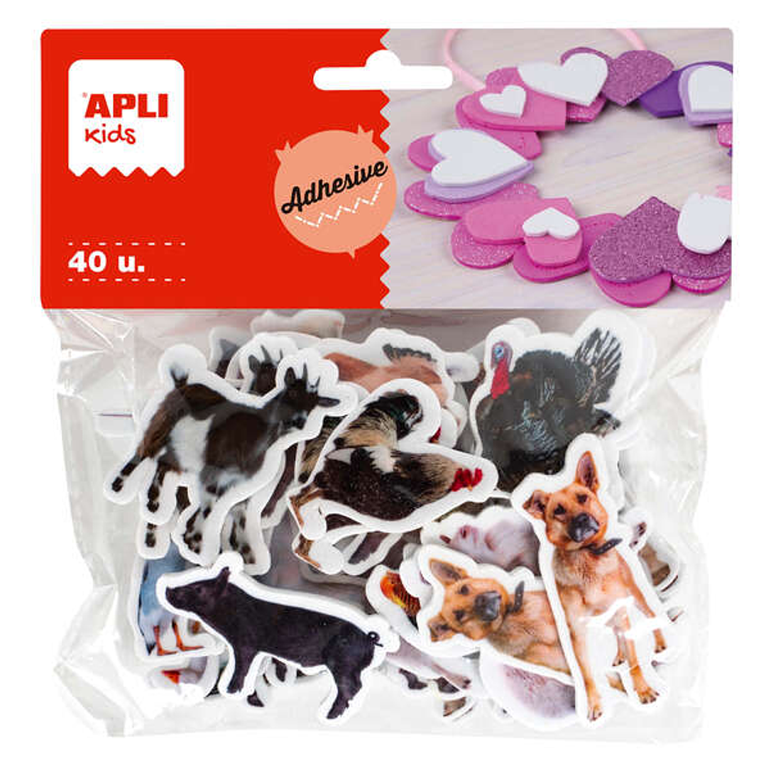 Apli Formas Goma Eva Adhesivas Animales de la Granja 40U - Faciles de Pegar - Variados Diseños - Ideal para Manualidades 1