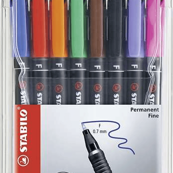 Stabilo OHPen Pack de 8 Rotuladores Permanentes - Punta Fina - Trazo de 0.7mm - Agarre Antideslizante - Tapon Ventilado - Colores Surtidos 1