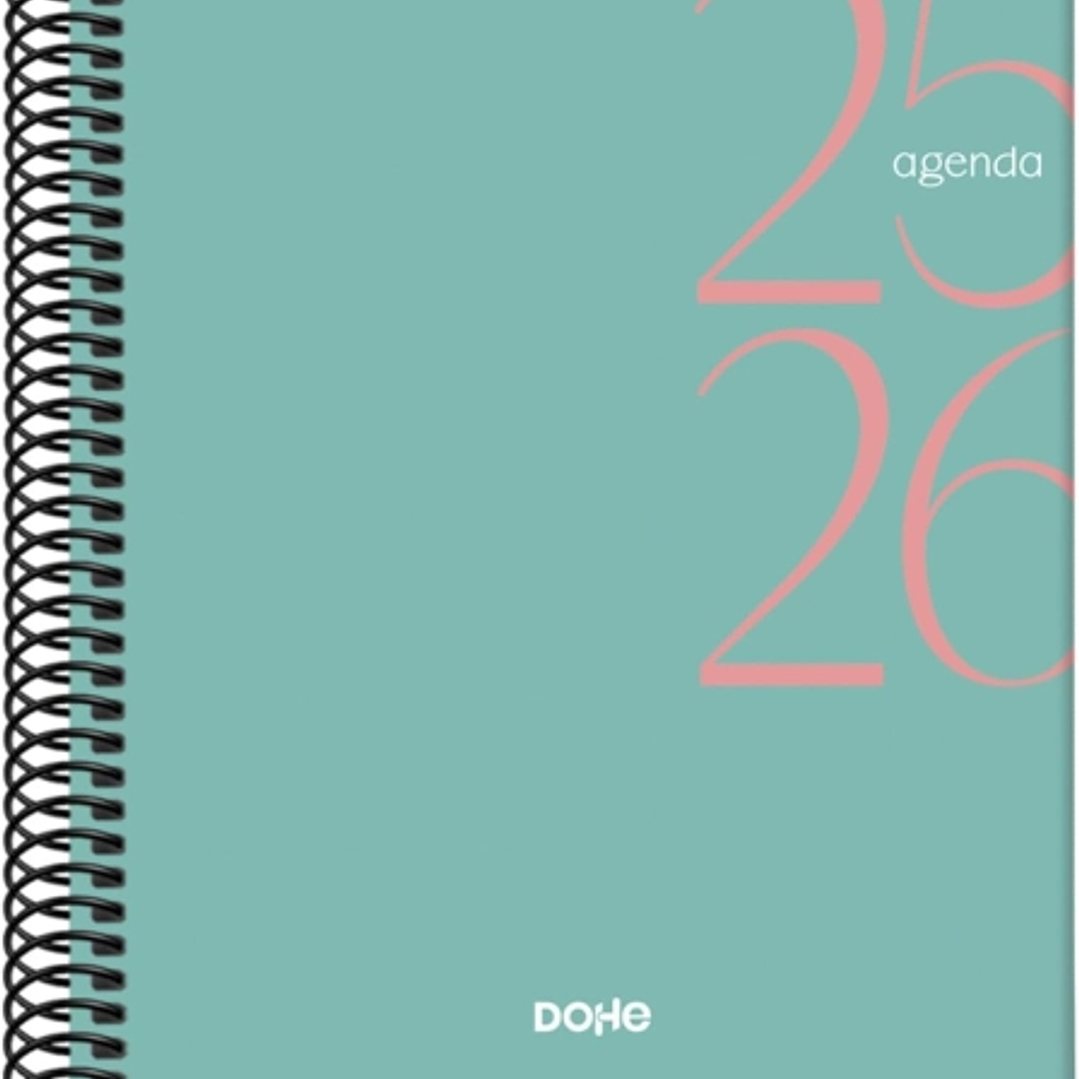 Dohe System Agenda Escolar 25/26 Espiral A5 - Semana Vista - Papel 70g/m2 - Cubierta de Carton Plastificado - Color Verde 1