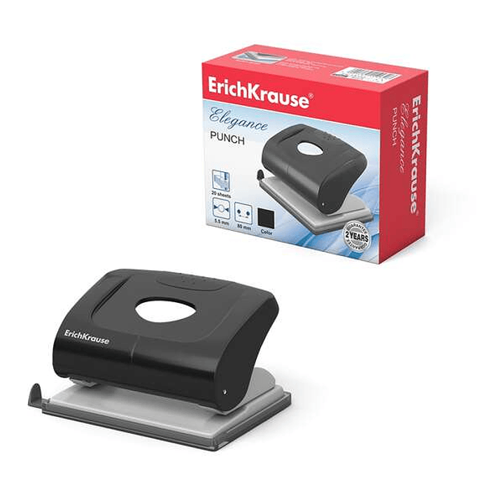 Erichkrause Perforadora Elegance - Perfora Hasta 20 Hojas - Mecanismo de Acero de Alta Calidad - Base de Plastico - Diametro de Agujero de 55 mm - Col 1