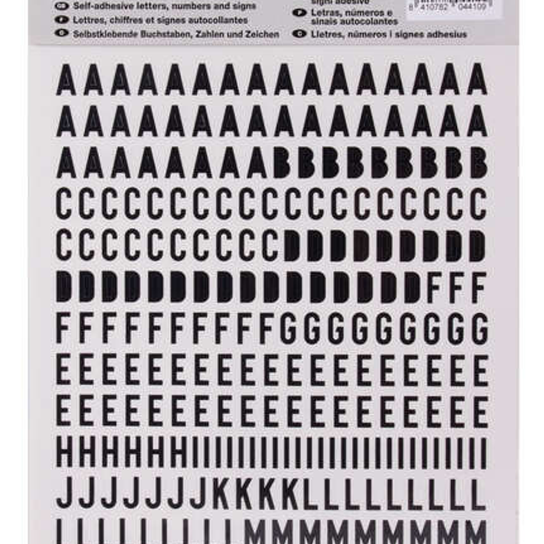 Apli Letras de Palo Mayusculas Adhesivas - Altura 10mm - Color Negro - Pack de 2 Hojas con 486 Letras 1