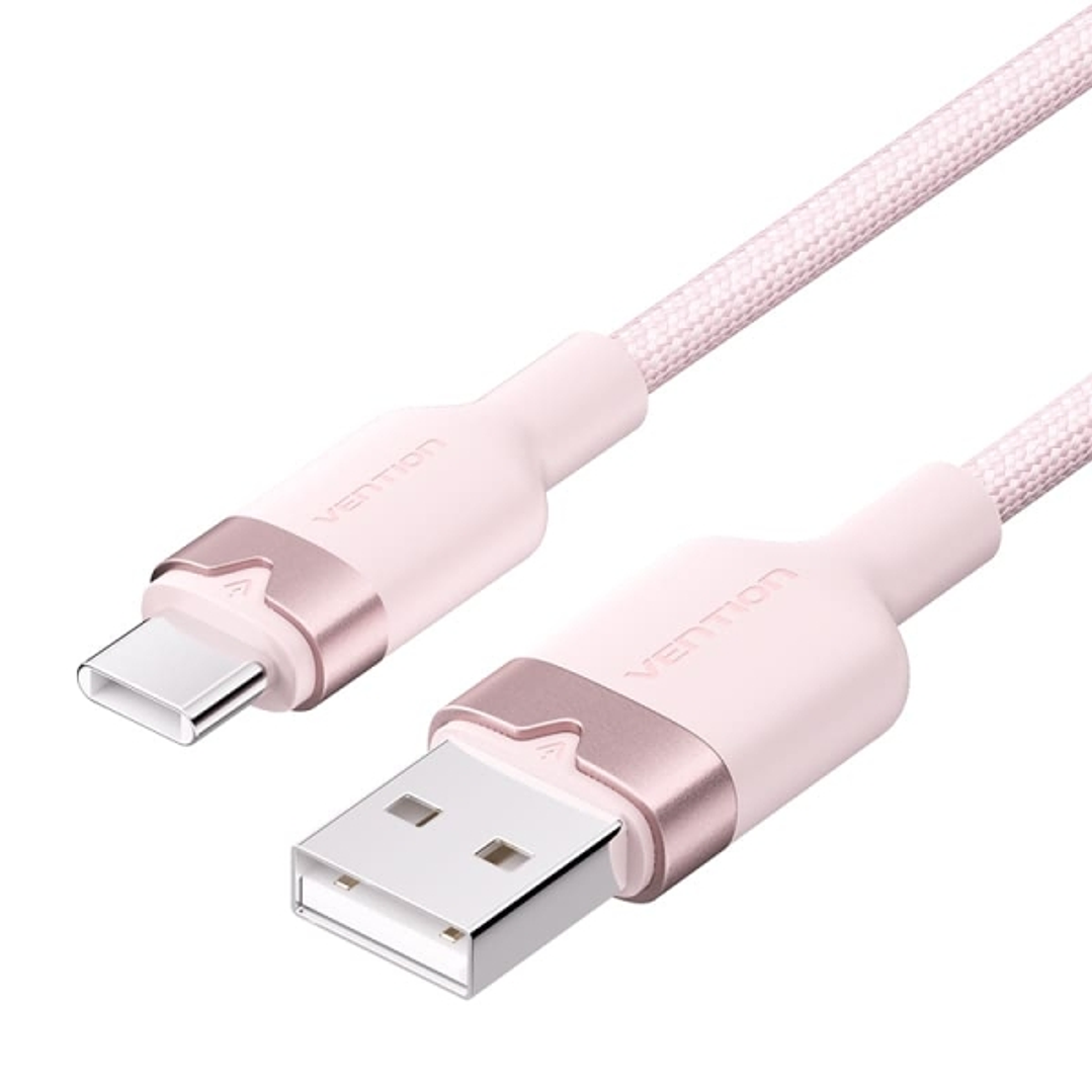 Vention Cable USB-C 2.0 a USB-A 3A 60W - 1m - Trenzado - Color Rosa 1