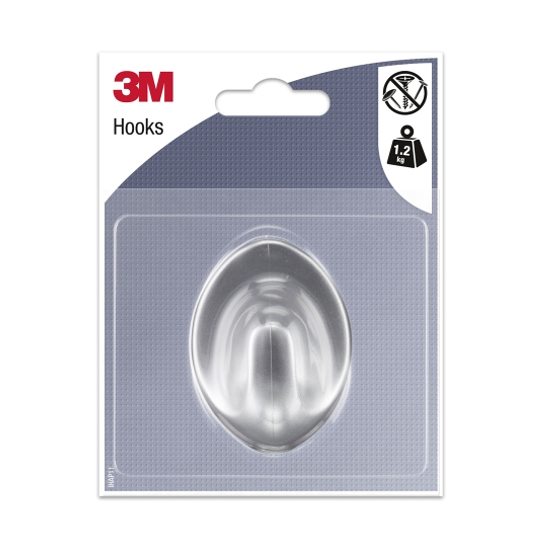 3M Gancho Adhesivo Ovalado - Formato L - Soporta hasta 1.2kg - Color Gris Metalizado 1