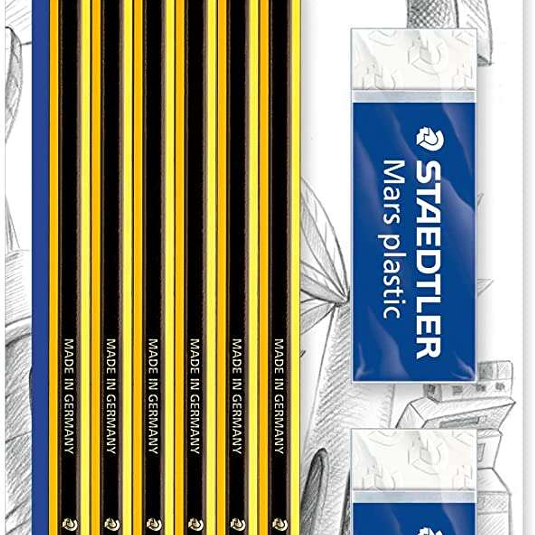 Staedtler Noris 120 Pack de 6 Lapices de Grafito Hexagonales 2HB + 2 Gomas de Borrar Mars Plastic - Madera de Bosques Sostenibles 1