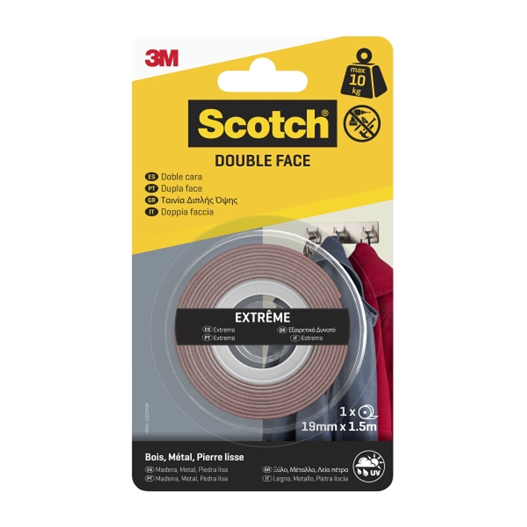 Scotch Extreme Cinta Adhesiva de Doble Cara - 19mm x 1.5m - Color Transparente 1