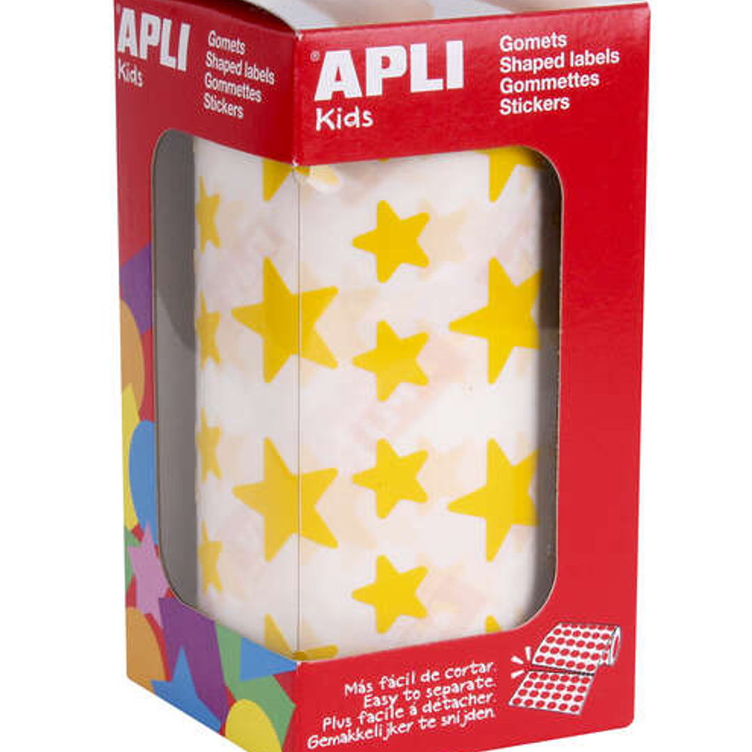 Apli Gomets Estrella Amarillos - 12.5mm y 19.5mm - Adhesivo Permanente - 2360 Gomets por Rollo - Ideal para Desarrollar Habilidades Infantiles 1