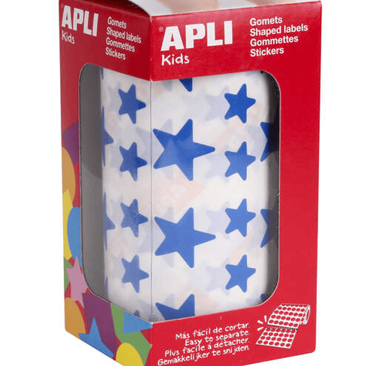 Apli Gomets Estrella Azul - 12.5mm y 19.5mm - Adhesivo Permanente - 59 Hojas Pretroqueladas - 2.360 Gomets por Rollo 1