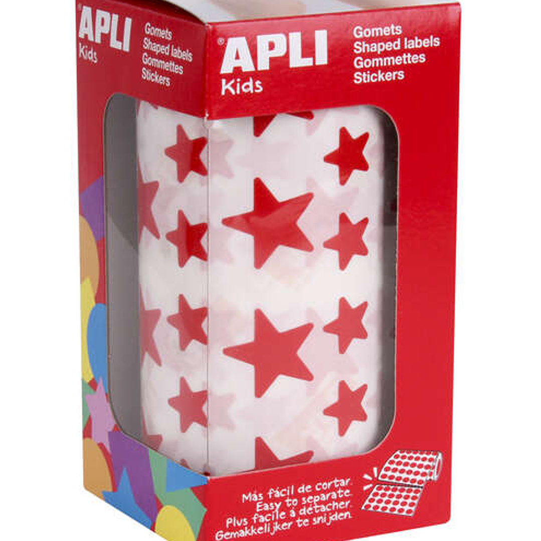Apli Gomets Estrella Rojos - 12.5mm y 19.5mm - Adhesivo Permanente - 59 Hojas - 2360 Gomets por Rollo - Ideal para Desarrollar Habilidades y Cumplir N 1