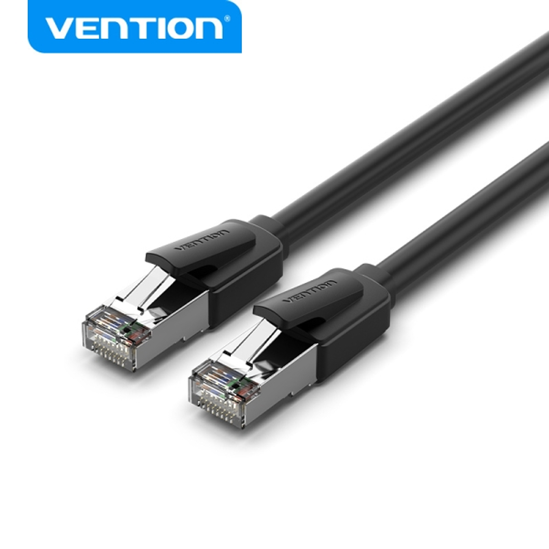 Vention Cable Ethernet Cat8 - 3m - Velocidad 40Gbps - Ancho de Banda 2000MHz - Baja Latencia - Conectores Niquelados - Color Negro 1