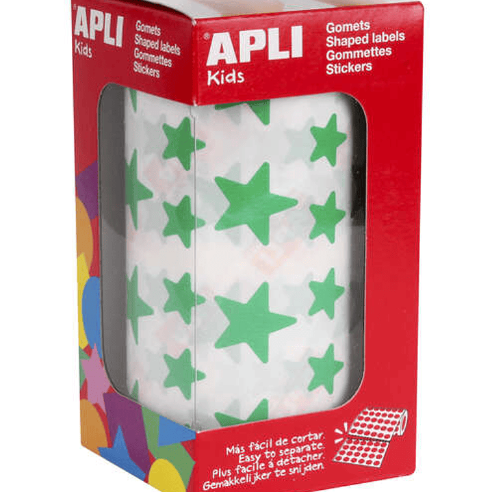 Apli Gomets Estrella Verde - 12.5mm y 19.5mm - Adhesivo Permanente - 2360 Gomets por Rollo - Ideal para Escuelas y Talleres Infantiles 1