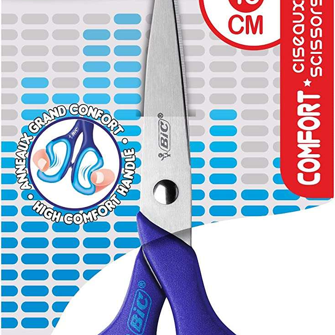 Bic Comfort Tijera Escolar de Acero Inoxidable 13cm - Mango Suave - Uso Diestro - Colores Surtidos Aleatorio 1