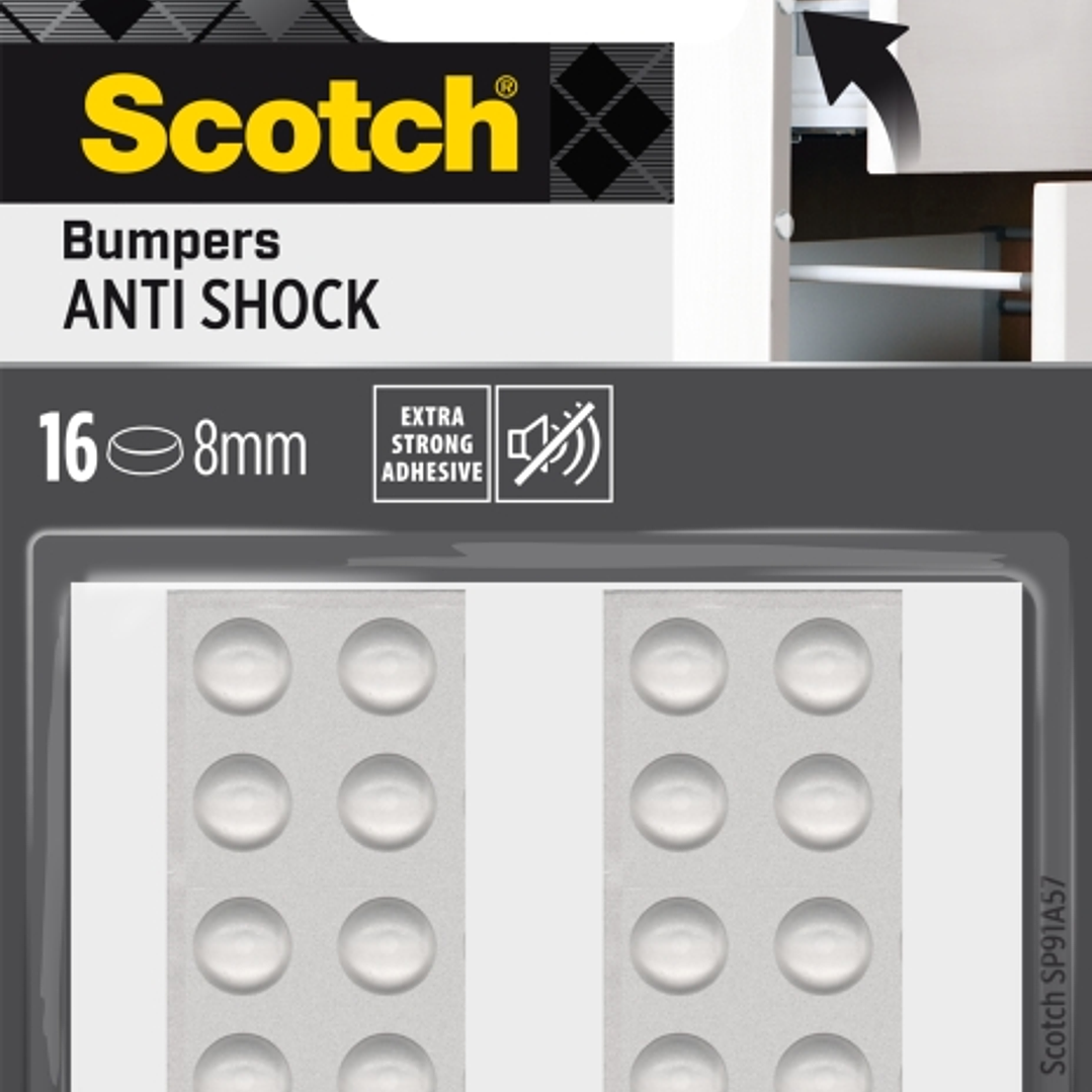 Scotch Topes Adhesivos para Muebles - Antichoque - Diametro de 8mm - Paquete de 16 - Color Transparente 1