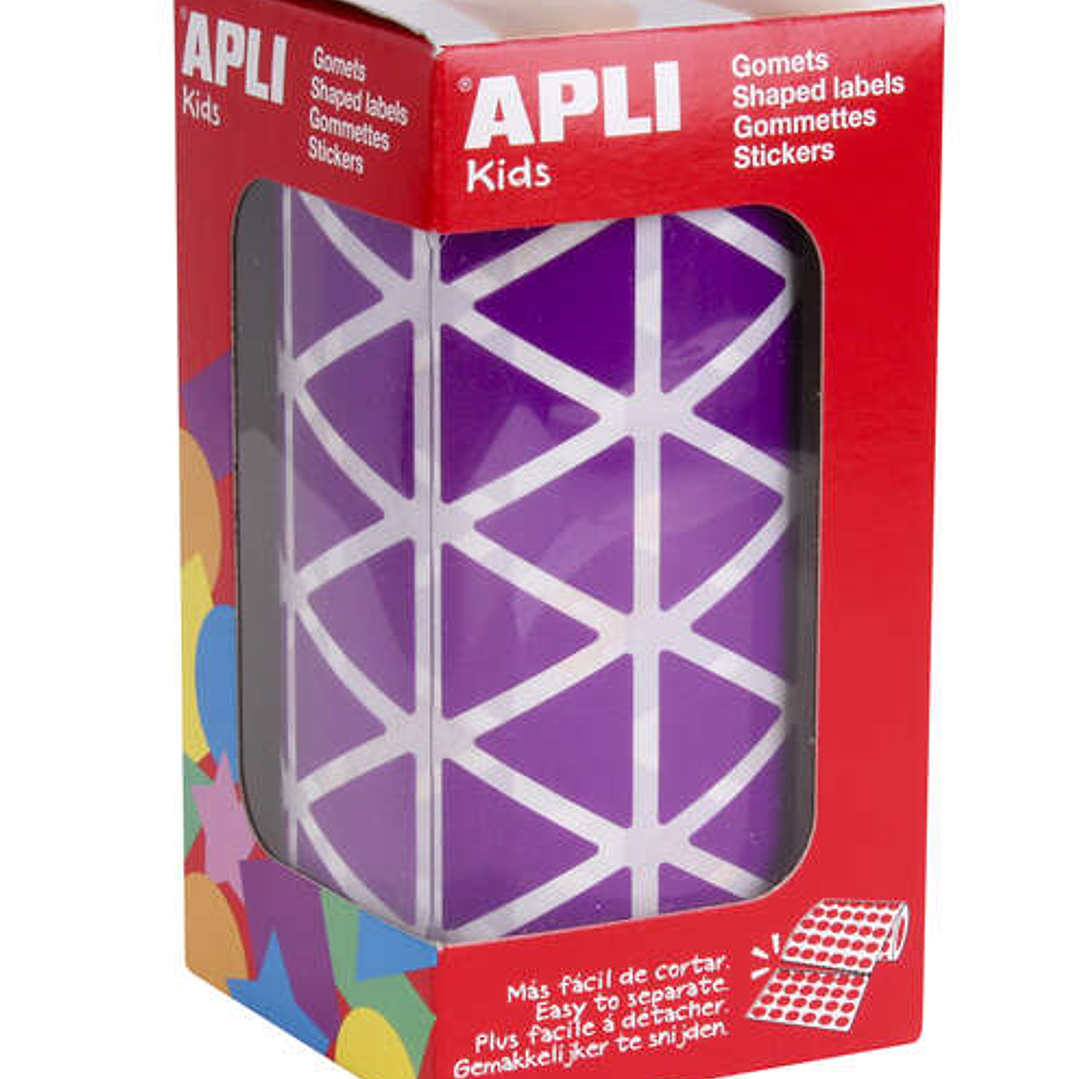Apli Gomets Triangulares Lila 20x20x20mm - 59 Hojas Pretroqueladas - 2832 Gomets por Rollo - Ideal para Escuelas y Talleres Infantiles - Desarrolla Ha 1
