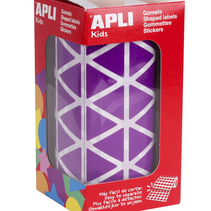 Apli Gomets Triangulares Lila 20x20x20mm - 59 Hojas Pretroqueladas - 2832 Gomets por Rollo - Ideal para Escuelas y Talleres Infantiles - Desarrolla Ha 1