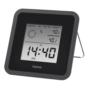 Hama Medidor de Temperatura y Humedad para Interior - Pantalla Digital - Reloj - Funcion de Alarma - Prevision Meteorologica - Memoria de Datos - Indi