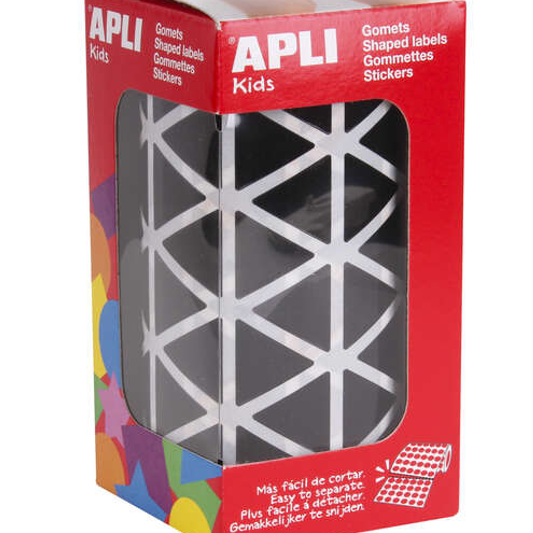 Apli Gomets Triangulares Negros - Tamaño 20 x 20 x 20mm - Adhesivo Permanente - 2832 Gomets por Rollo - Ideal para Escuelas y Talleres Infantiles 1