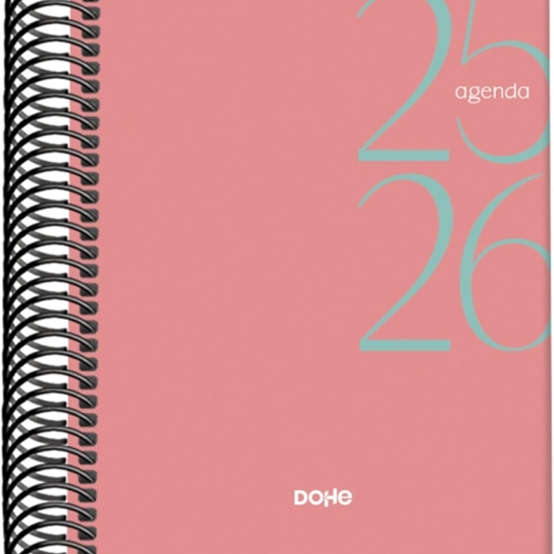 Dohe System Agenda Escolar 25/26 Espiral A6 - Dia Pagina - Papel 70g/m2 - Cubierta de Carton Plastificado - Color Rosa 1