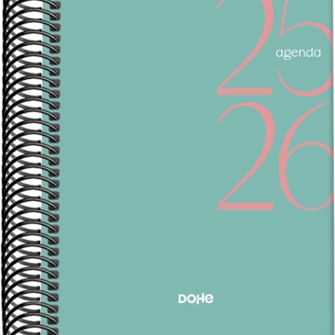 Dohe System Agenda Escolar 25/26 Espiral A6 - Dia Pagina - Papel 70g/m2 - Cubierta de Carton Plastificado - Color Verde 1