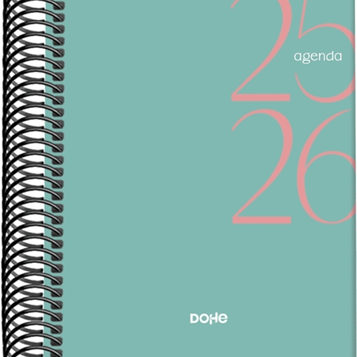 Dohe System Agenda Escolar 25/26 Espiral A6 - Dia Pagina - Papel 70g/m2 - Cubierta de Carton Plastificado - Color Verde 1