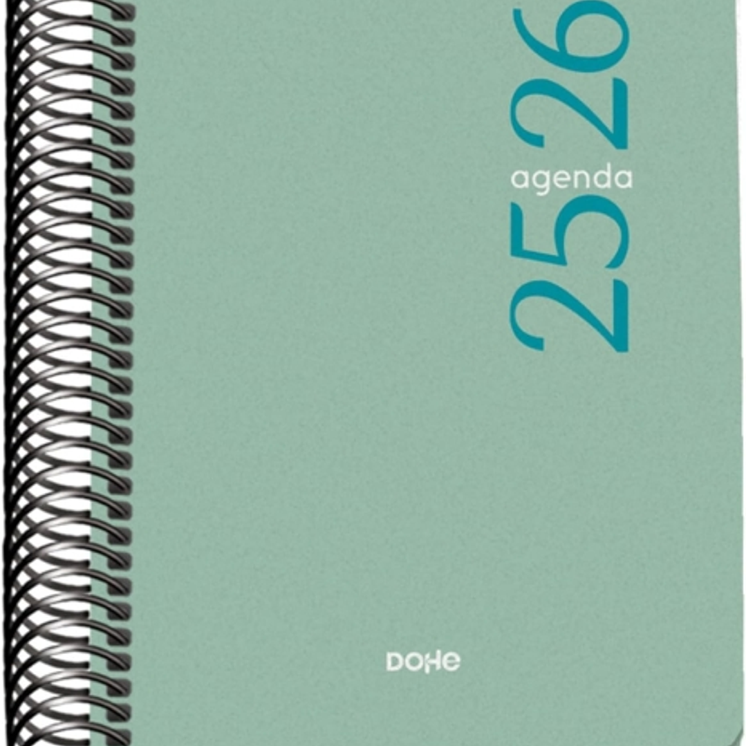 Dohe Esencial Agenda Escolar 25/26 Espiral A6 - Dia Pagina - Papel 70g/m2 - Cubierta en Polipropileno - Color Verde 1