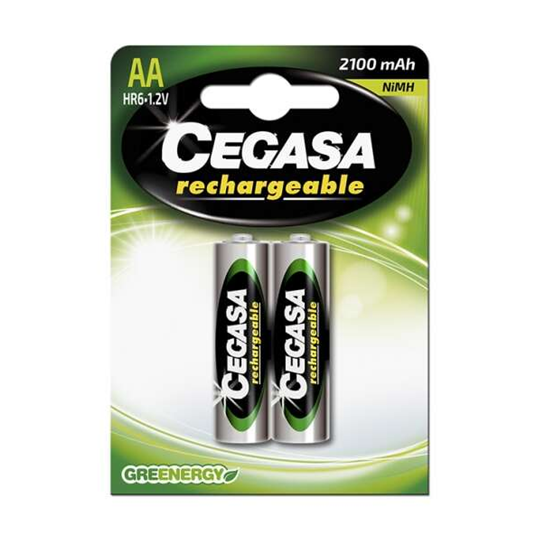 Cegasa Rechargeable Pack de 2 Pilas Recargables AA HR6 2100mAh 1