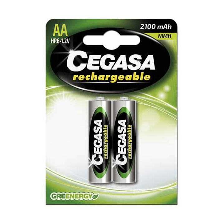 Cegasa Rechargeable Pack de 2 Pilas Recargables AA HR6 2100mAh 1
