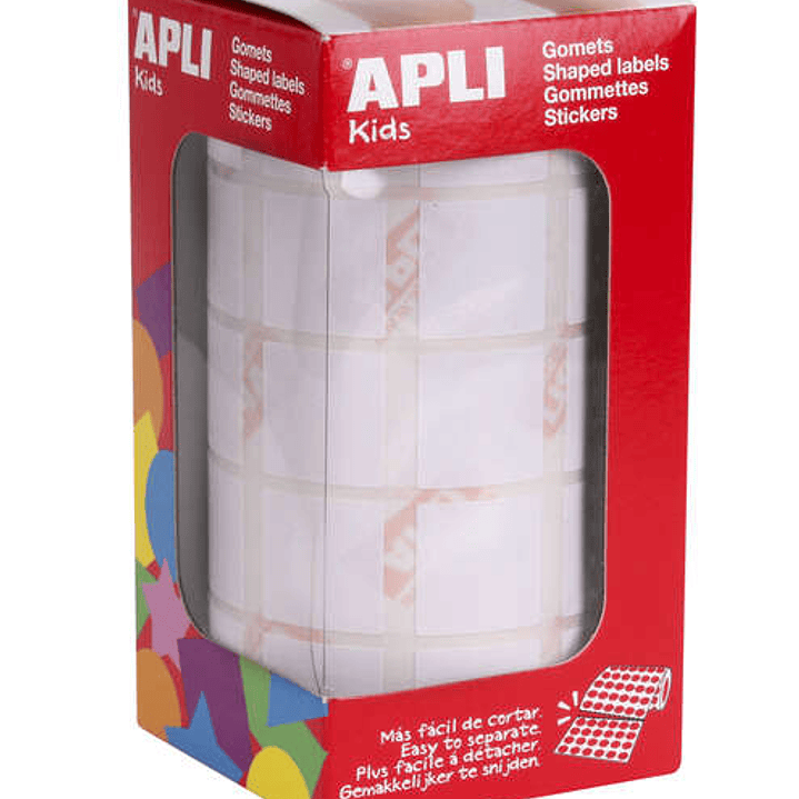 Apli Rollo con 1.770 Gomets Cuadrados 20x20mm - 59 Hojas Pretroqueladas - Ideal para Actividades Infantiles - Normas EN-71 y FSC - Color Blanco 1