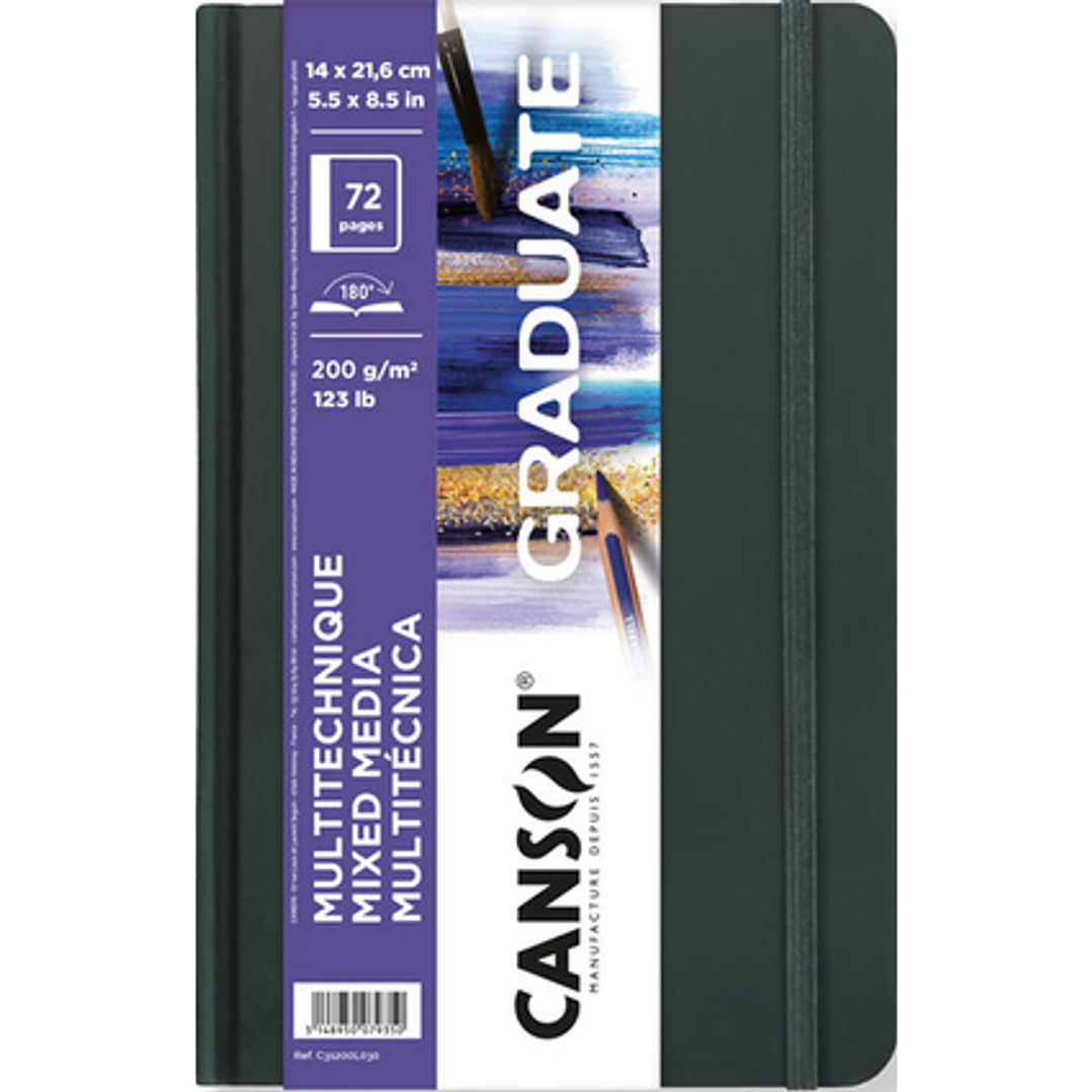 Canson Graduate Mix Media Cuaderno - 36 Hojas de 14x21.6cm - 200g - Grano Fino - Color Blanco 1