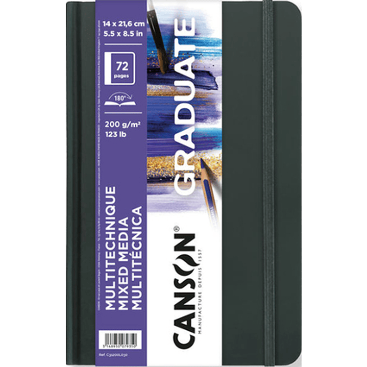 Canson Graduate Mix Media Cuaderno - 36 Hojas de 14x21.6cm - 200g - Grano Fino - Color Blanco 1