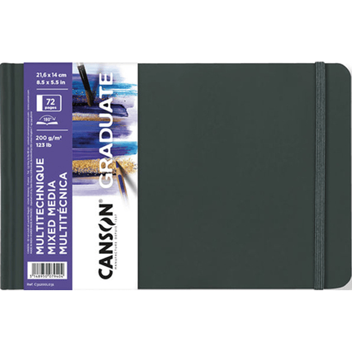 Canson Graduate Mix Media Cuaderno - 36 Hojas de 21.6x14cm - 200g - Grano Fino - Color Blanco 1
