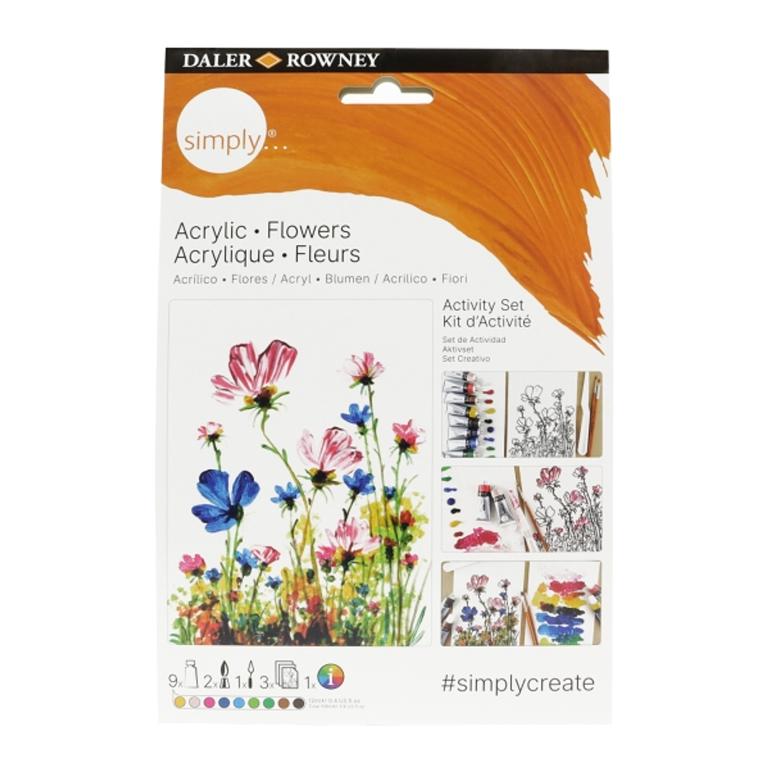 Daler Rowney Simply Activity Pack de 25 Piezas - Pintura Acrilica - Tematica Flores - Colores Surtidos 1