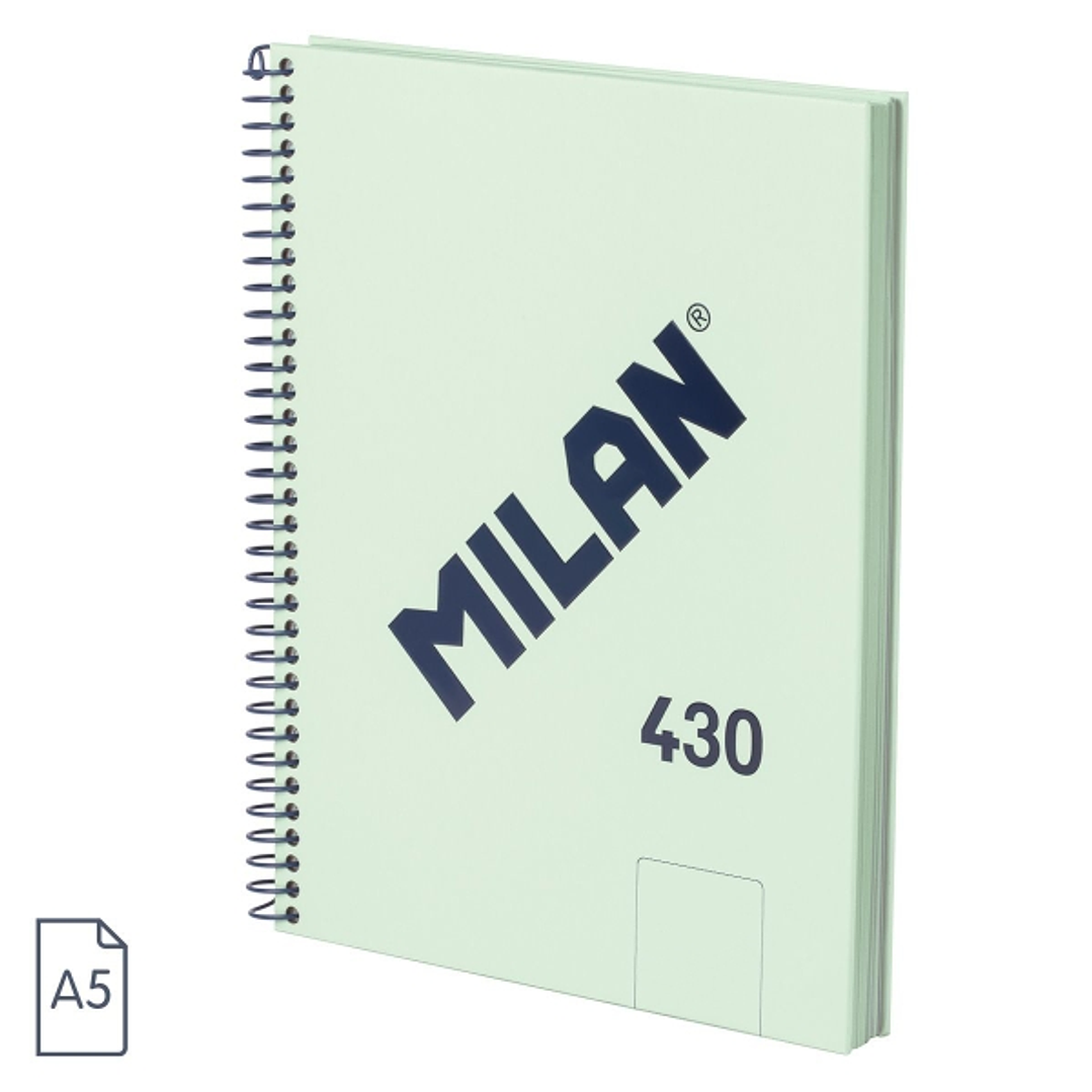 Milan 430 Since 1918 Cuaderno A5 con Espiral - Hojas Blancas - 80 Hojas de 95g - Tapa Dura - Color Menta 1