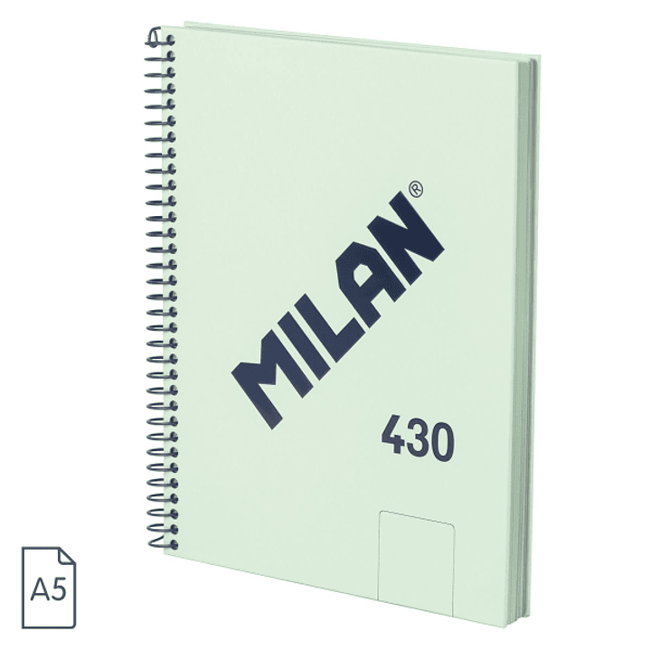Milan 430 Since 1918 Cuaderno A5 con Espiral - Hojas Blancas - 80 Hojas de 95g - Tapa Dura - Color Menta 1