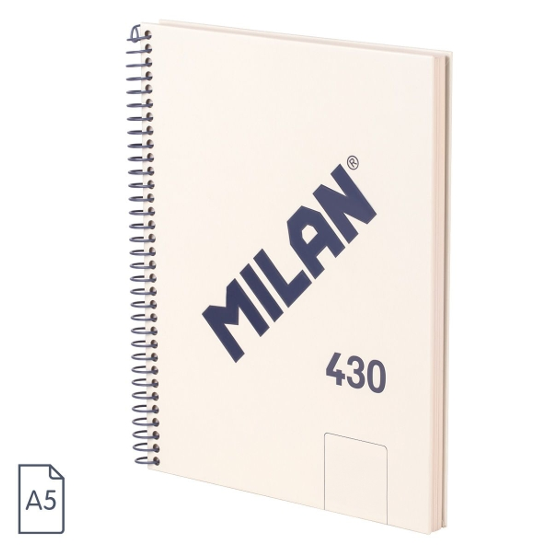 Milan 430 Since 1918 Cuaderno A5 con Espiral - Hojas Blancas - 80 Hojas de 95g - Tapa Dura - Color Beige 1