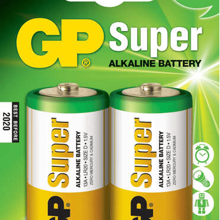 GP Pack de 2 Pilas Super Alcalinas LR20 D 1.5V 1